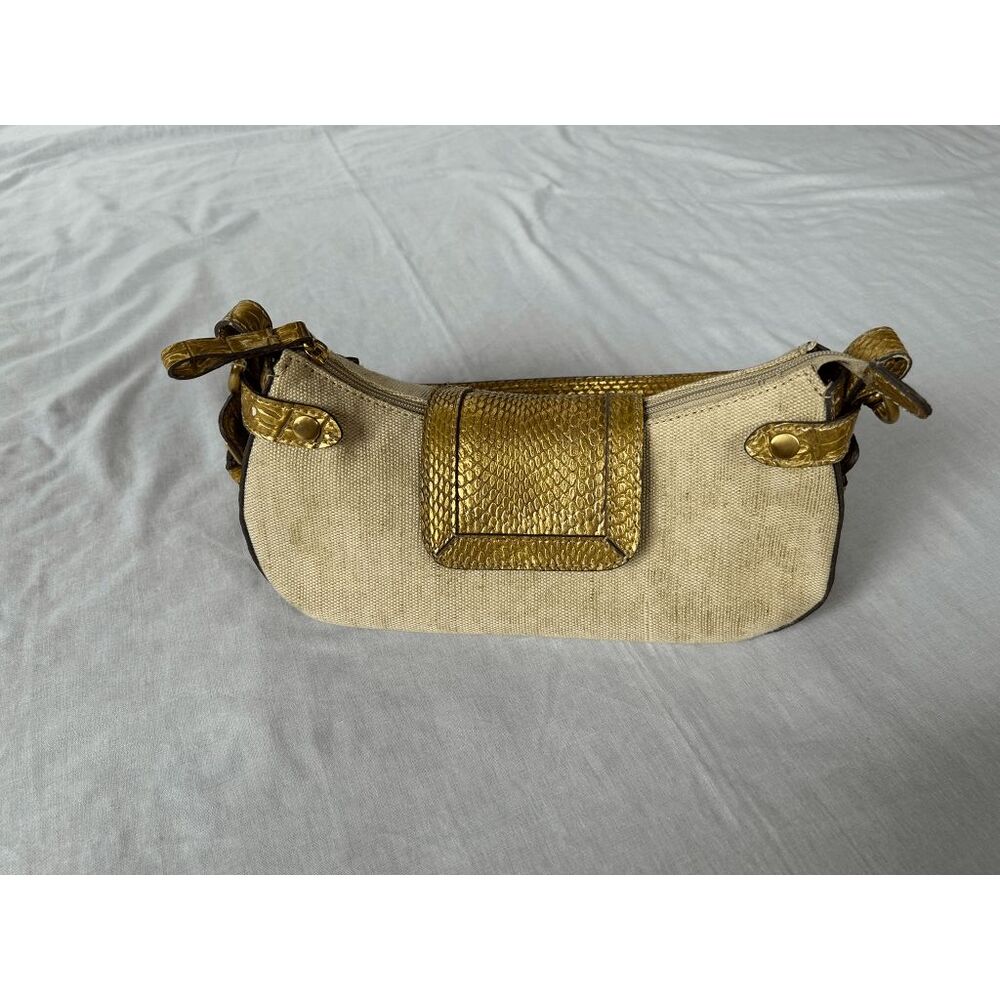 Tan & Gold Canvas Handbag/Purse, Small, Flap & Zipper Closure NWOT